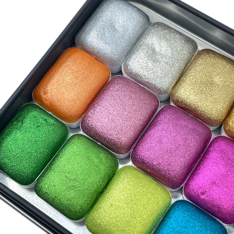 Christmas Quarter pan set handmade chrome glittery watercolor paint