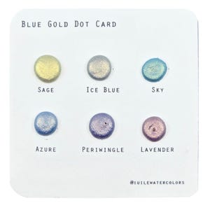 ブルー ゴールド ドット カード ハンドメイド クローム スーパー カラー シフト シマー 水彩絵の具 iuilewatercolors