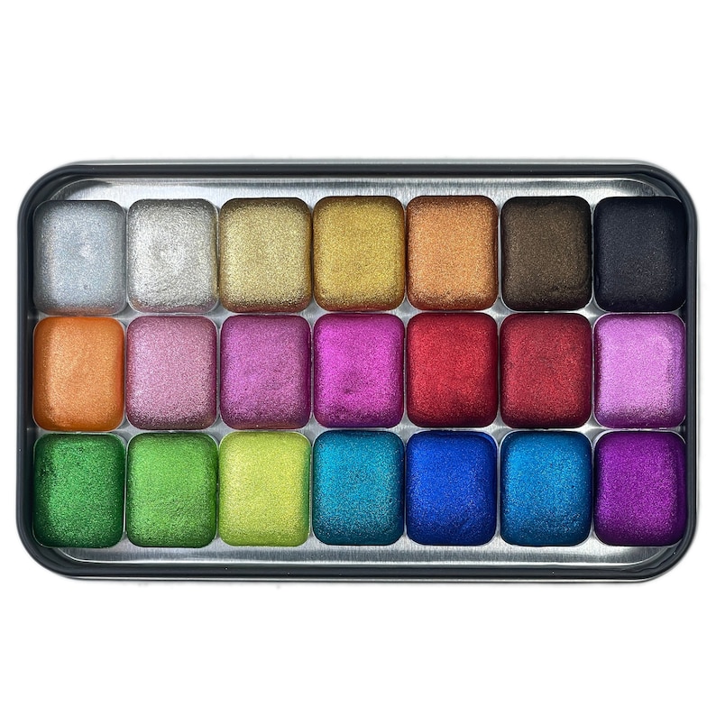 Christmas Quarter pan set handmade chrome glittery watercolor paint