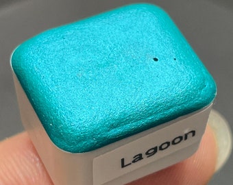 Pinturas de acuarela brillantes hechas a mano de color verde azulado laguna