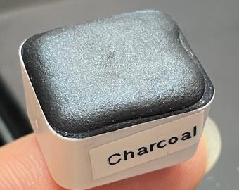 Limited Charcoal Black Half pan Handmade shimmer watercolor paints