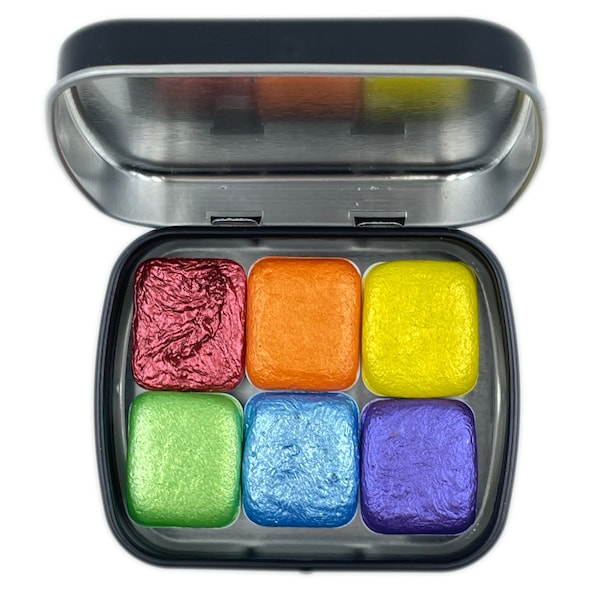 Rainbow2 set Handmade Metallic Mica Shimmer Watercolor Half Paint