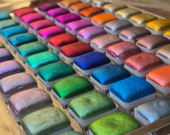 Christmas 60 set with Acrylic case Handmade Shine Chrome Shimmer Watercolor Paints