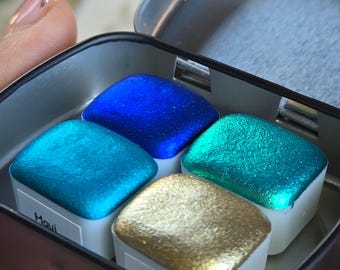 Half Deep Ocean Glow Handmade Christmas Shimmer Watercolor Paints