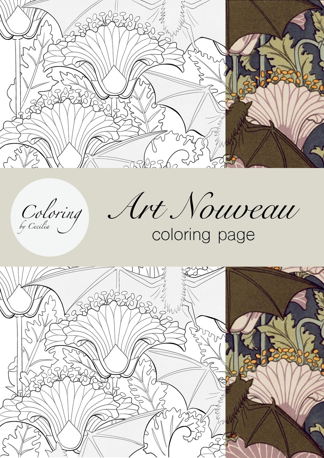 Detailed Coloring Page Hand-drawn Art Nouveau Print - Etsy
