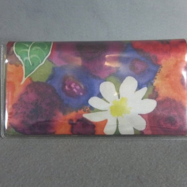 Porte-chéquier « Jardin de fleurs », à la main de soie peinte Art Check housse, couverture de chéquier Orange, vert, violet