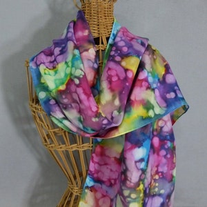 Silk Scarf "Rainbow Bubbles", Hand Painted Silk Scarf