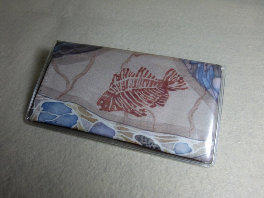 Checkbook Cover fossil, Hand Painted Silk Art Checkbook Cover, Brown