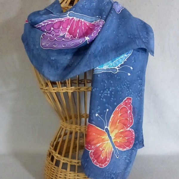 Hand Painted Silk Scarf "Rainbow Butterfly"