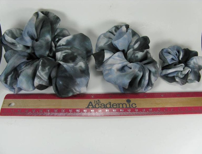 Fuchsia Pink and Blue Hand Painted Silk Scrunchies set of 2 medium Silk Scrunchies Silk Hair Ties
