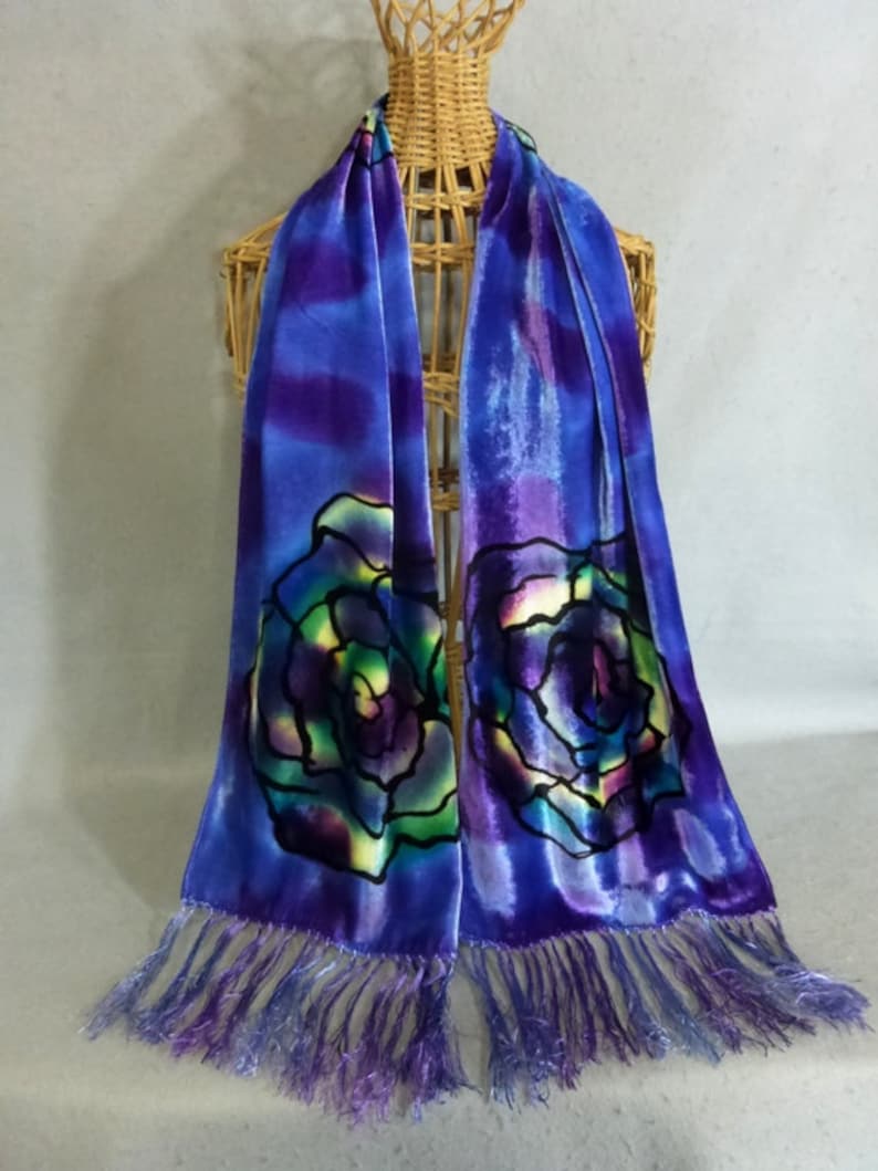 Silk velvet rose scarf in black main image 1