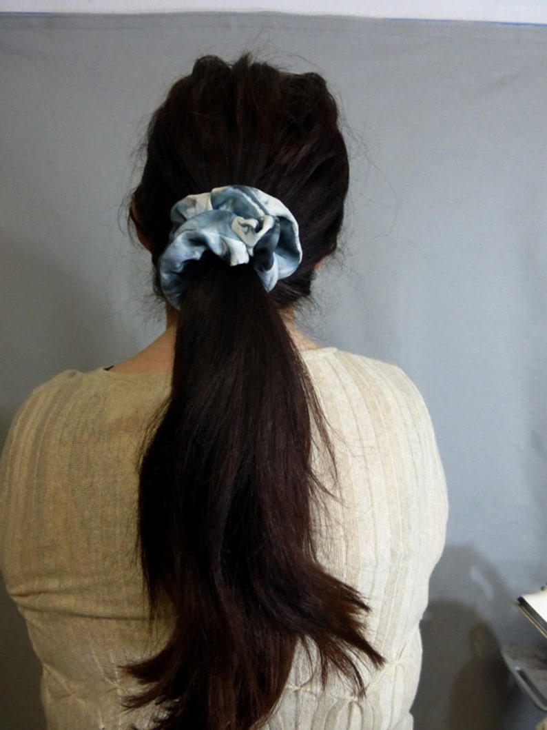 Fuchsia Pink and Blue Hand Painted Silk Scrunchies set of 2 medium Silk Scrunchies Silk Hair Ties