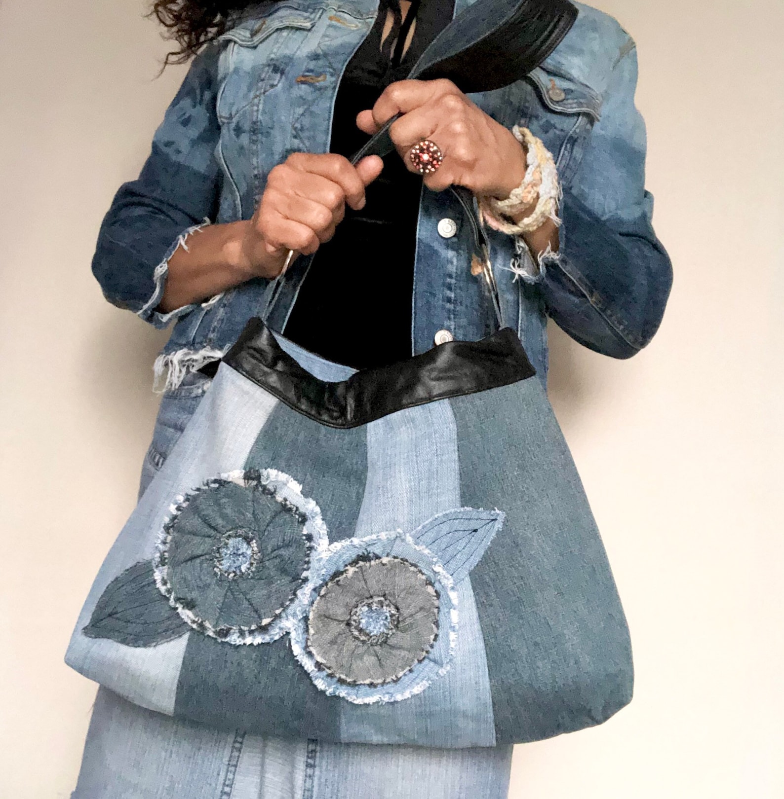 2 Color Denim Bag Etsy