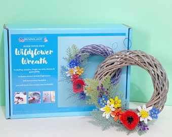 Beaded Flower Kit - Wildflowers Wreath. Craft kit for adults.  A creative gift idea.