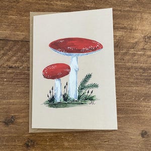 Cartão de felicitações botânico com envelope, cogumelo venenoso, interior em branco