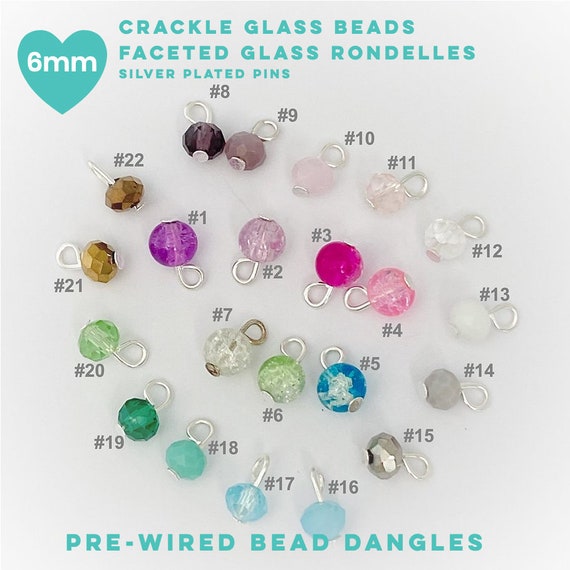 Prewired 6mm Crackle Glass Beads or 6x4mm Glass Rondelles & Silver