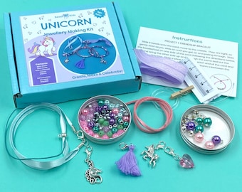 Children's jewellery making kit - Unicorn.  Craft kit for kids. A creative gift idea.