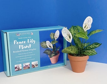 Beaded Flower Kit - Peace Lily Plant. Craft kit for adults.  A creative gift idea.