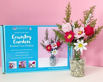 Beaded Flower Kit - Country Garden Bouquet Vase Craft Kit. Craft kit for adults. A creative gift idea.