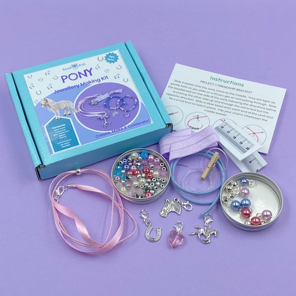 Children's jewellery making kit - Pony. Craft kit for kids. A creative gift idea.