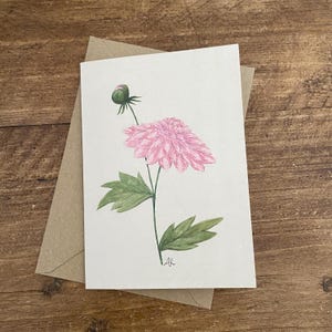 Carte de voeux botanique pivoine avec enveloppe, intérieur vierge