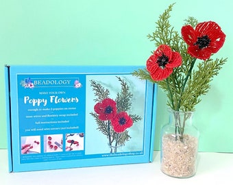 Beaded Flower Kit - Poppy. Craft kit for adults. A creative gift idea.