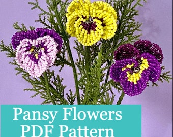 Pansy French Beaded Flower PDF Pattern Download, Beading Tutorial