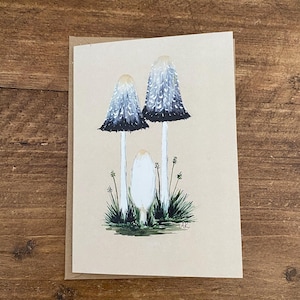 Mushroom (Shaggy Ink Cap) Botanical Greetings Card with Envelope, Blank Inside
