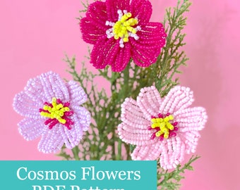 Cosmos French Beaded Flower PDF Pattern Download, Beading Tutorial
