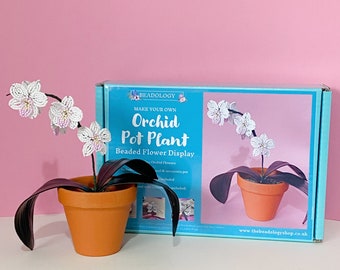 Beaded Flower Kit - Orchid Pot Plant.  Craft kit for adults.  A creative gift idea.