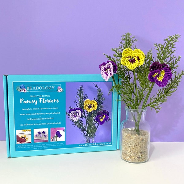 Beaded Flower Kit - Pansy. Craft kit for adults. A creative gift idea.