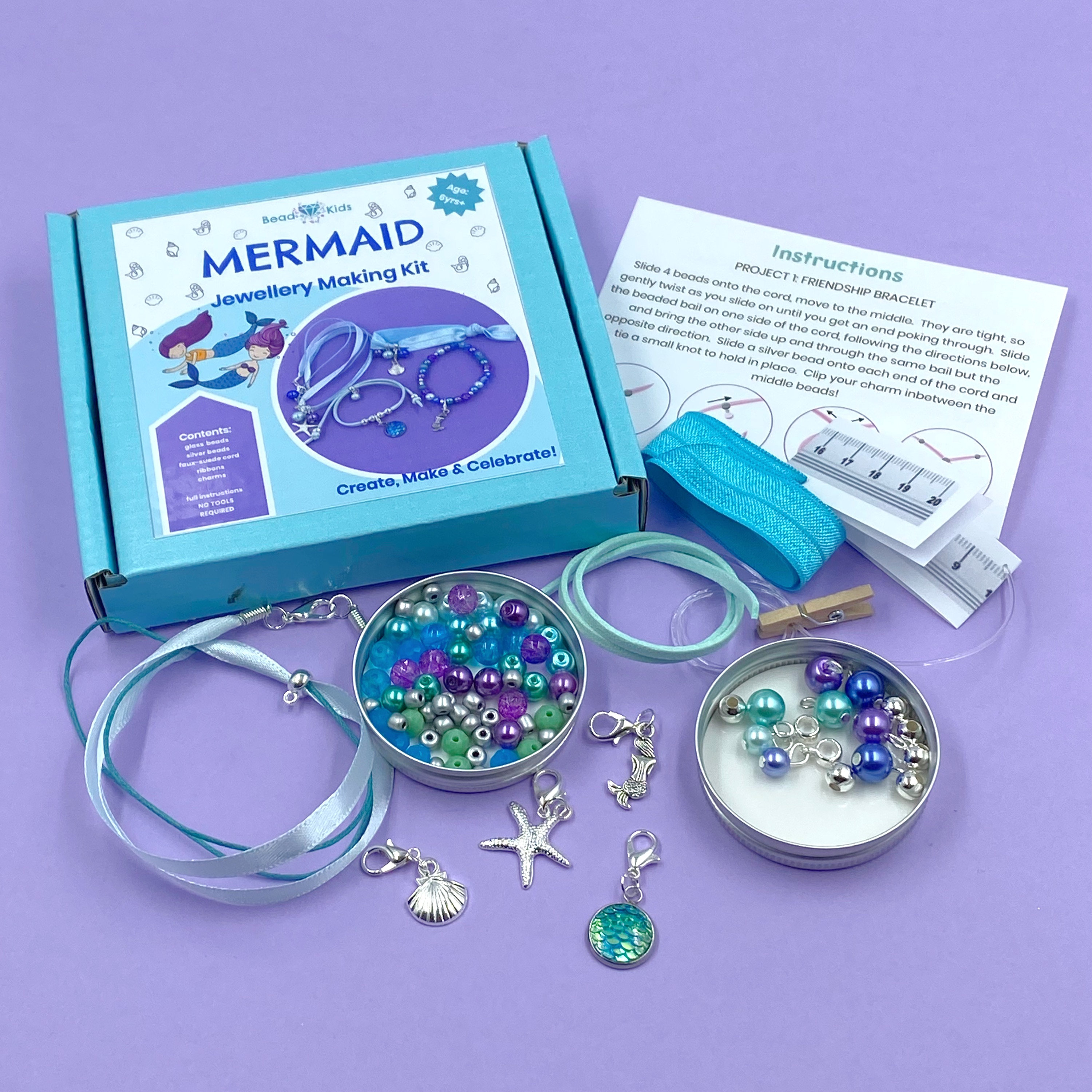 FLYINGSEEDS Mermaid Necklace Making Kit for Little Girls, Beads Jewelry  Toys with Shoulder Box, Beaded Arts and Crafts Best Gifts for Toddlers Kids