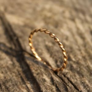 14kt yellow Gold-filled twisted stackable ring, minimalist, elegant, rope band, thin golden ring