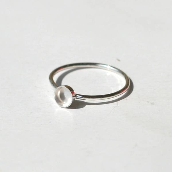 4mm bezel 925 ring blank, sterling silver ring base, round cabochon stackable thin ring.