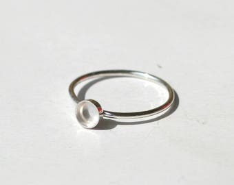 4mm Lünette 925 Ring Rohling, Sterling Silber Ring Basis, runder Cabochon stapelbarer dünner Ring.