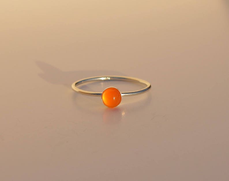 925 Silver ring with carneol minimalist elegant orange stone ring stackable ring thin ring