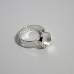 10mm round bezel 925 sterling silver adjustable ring base, silver ring base, round cabochon diy ring findings image 1