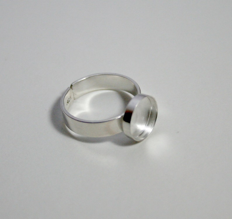 10mm round bezel 925 sterling silver adjustable ring base, silver ring base, round cabochon diy ring findings image 1