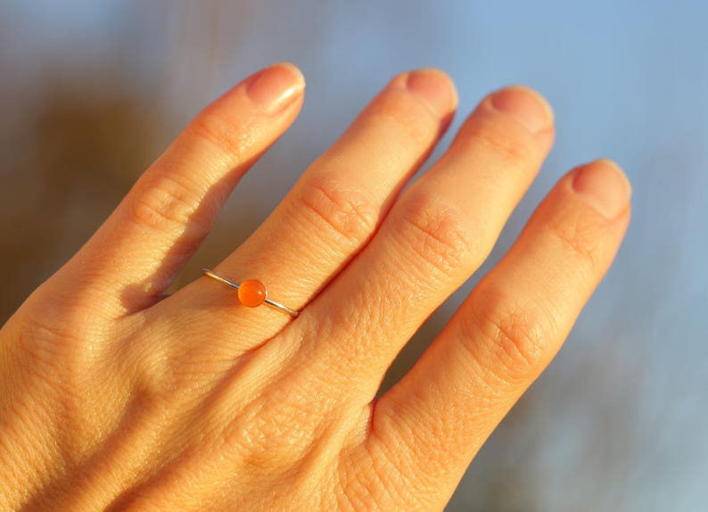 925 Silver ring with carneol minimalist elegant orange stone ring stackable ring thin ring