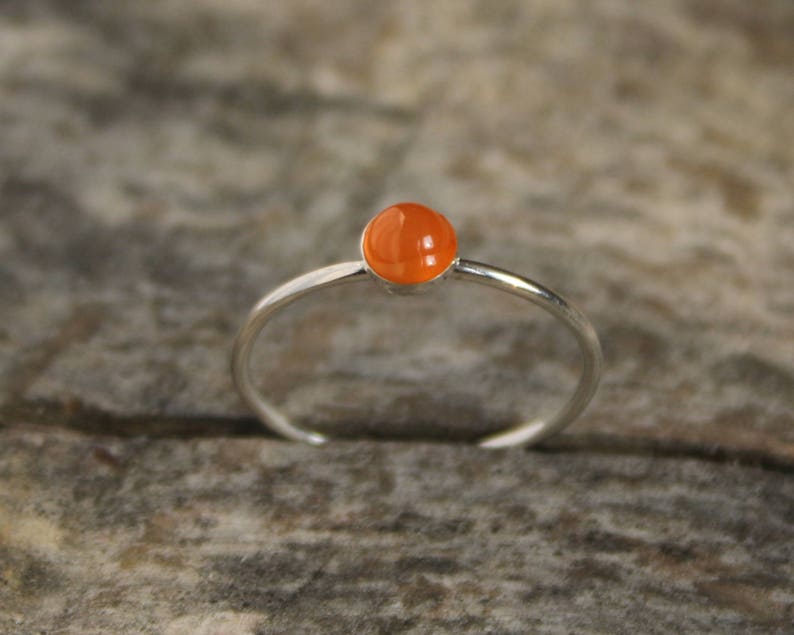 925 Silver ring with carneol minimalist elegant orange stone ring stackable ring thin ring