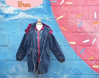 Vintage Puffy Denim Hooded Winter Coat (Girls Size 6/7)