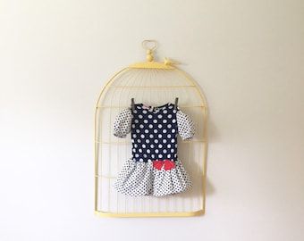 1980s Navy Blue And White Polka Dot Drop Waist Dress (Size 3T/4T)