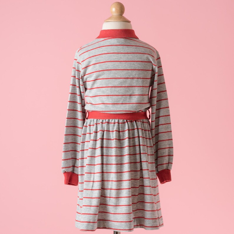 Girls Size 6 Vintage Health-Tex Heather Grey And Red Striped Jersey Knit Dress