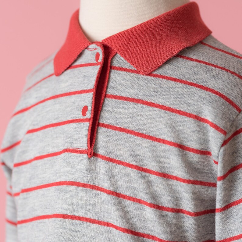 Girls Size 6 Vintage Health-Tex Heather Grey And Red Striped Jersey Knit Dress