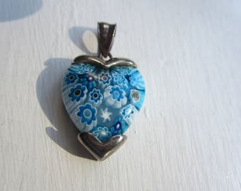 Argent Sterling Coeur Murano Millefiori Collier Vénitien filles Alan K Vintage