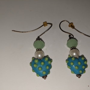 Vintage Handmade Glass Heart Earrings