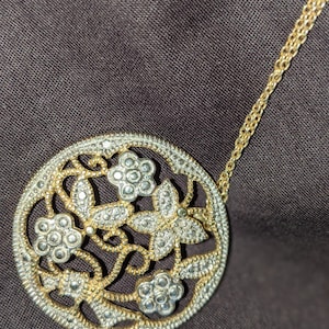 Vintage Silver Vermeil Garden Style Italian Pendant-Butterflies, Flowers-FREE SHIPPING (US)