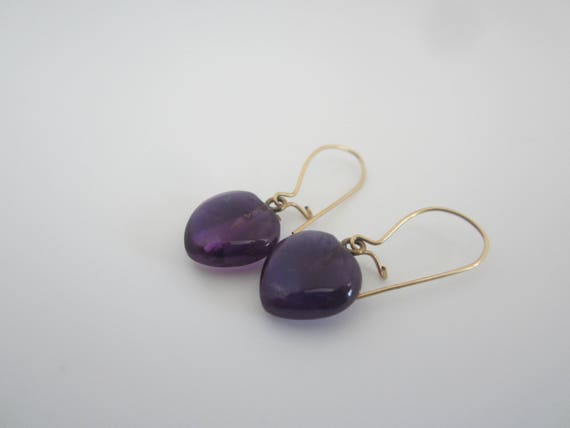Vintage Polished Amethyst Heart Dangle Earrings-F… - image 1