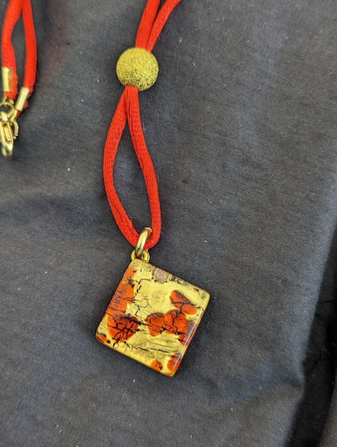 Pendentif En Verre Rouge/orange Type Murano Vintage - Pour Collier - Artisanal, Occasion