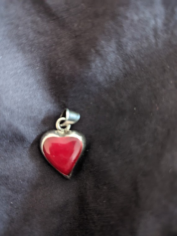 Vintage Sterling Silver and Red Enamel Heart Penda